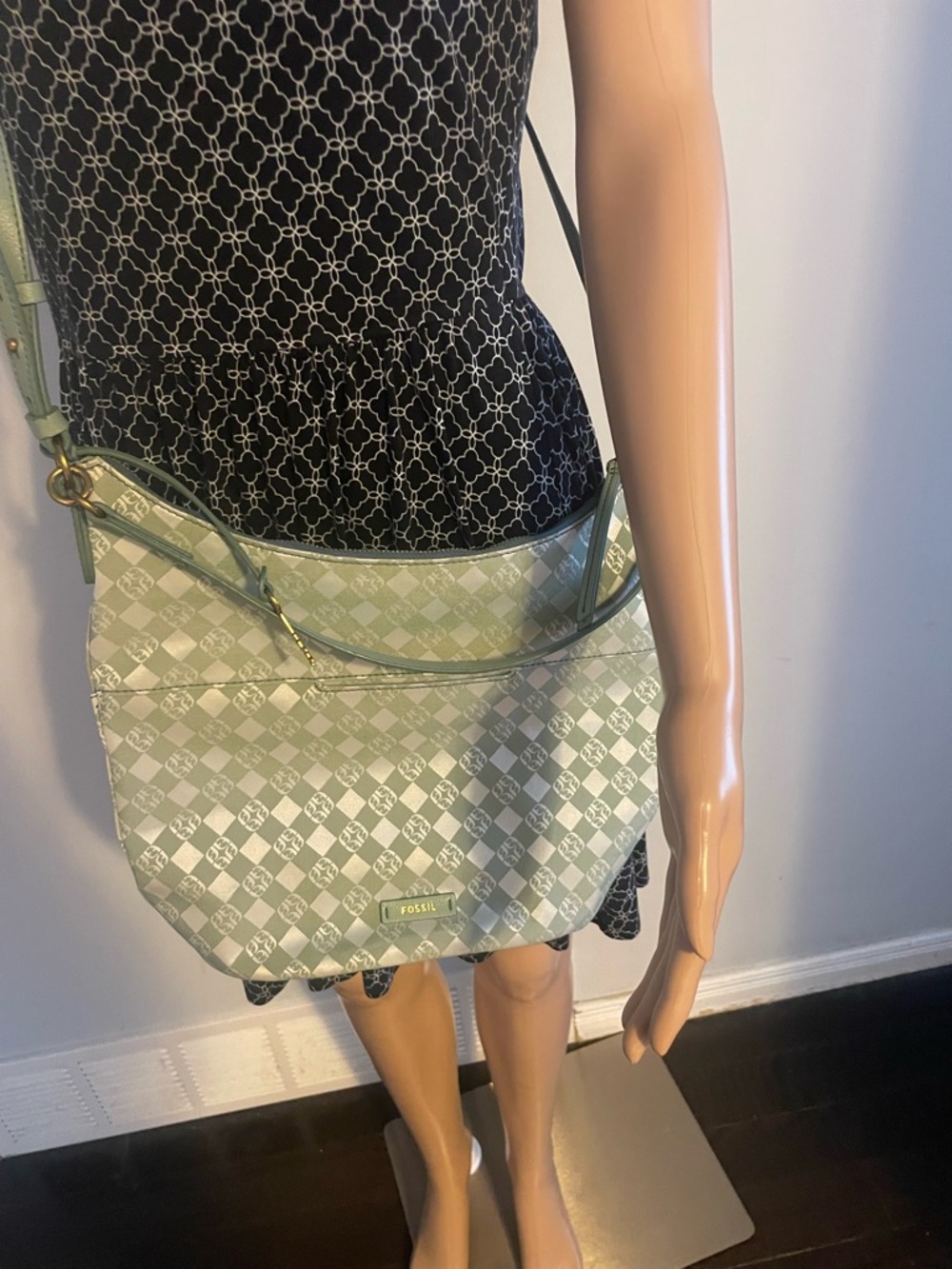 Fossil Checkered Green Hobo Bag